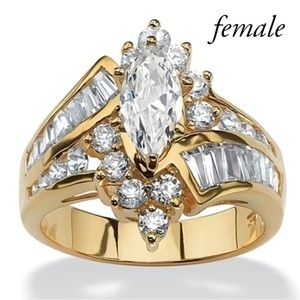 18K Gold Plated Couple Ring with Irregular Marquise Cut Cubic Zirconia